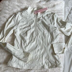 Cream Zip Front Long Sleeve Active Top Fitted Stretch Athleisure